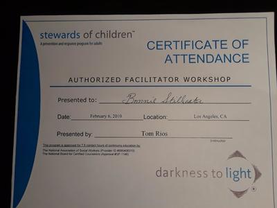 Darkness To Light's Stewards of Children Facilitator Certificate